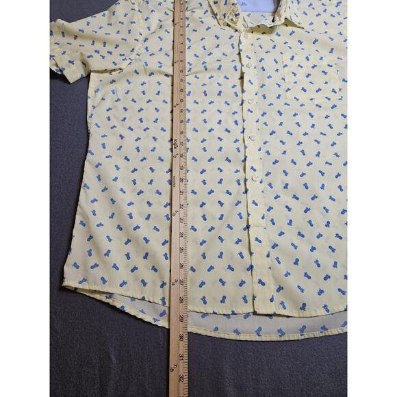 Izod Shirt Mens XXL Yellow Button Up Pineapple All Over Print Short Sleeve - Picture 5 of 7